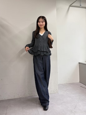 「mystic（ミスティック）の【新色NVY・BRN・BLU2/3サイズ展開】バレルBIGデニム（デニムパンツ）」を使った、おみくさん（レディース・163cm）の秋コーディネート