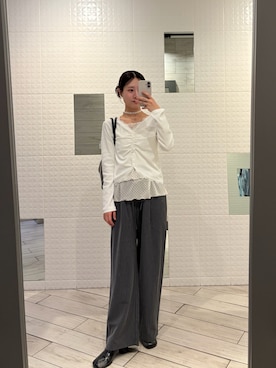 「mystic（ミスティック）の【涼しい素材にリニューアル】26SS Wベルトパンツ（スラックス）」を使った、おみくさん（レディース・163cm）の春コーディネート