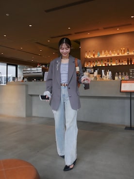 「mystic（ミスティック）のカットオフオーバーダイデニム（デニムパンツ、ブルー系）」を使った、おみくさん（レディース・163cm）の夏コーディネート