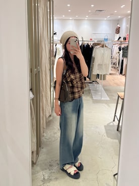 「アイテム（キャミソール、ブラウン系）」を使った、おみくさん（レディース・163cm）の夏コーディネート