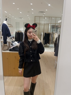 「mystic（ミスティック）のスクエアトゥロングブーツ（ブーツ）」を使った、おみくさん（レディース・163cm）の秋コーディネート