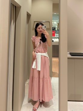 「mystic（ミスティック）の【4色展開】シャーリングワンピース（ワンピース、ピンク系）」を使った、おみくさん（レディース・163cm）の夏コーディネート
