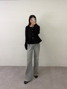 「mystic（ミスティック）の裾レースフレアデニム（デニムパンツ、ブルー系）」を使った、おみくさん（レディース・163cm）の夏コーディネート