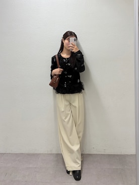 「mystic（ミスティック）の2wayウェーブフリルキャミ（キャミソール、ブラック系）」を使った、おみくさん（レディース・163cm）の夏コーディネート