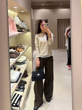 「mystic（ミスティック）の【4サイズ展開】バレルスラックス（その他パンツ、ブラウン系）」を使った、おみくさん（レディース・163cm）の秋コーディネート