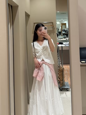 「mystic（ミスティック）のバルーンロングスカート（スカート、ホワイト系）」を使った、おみくさん（レディース・163cm）の夏コーディネート