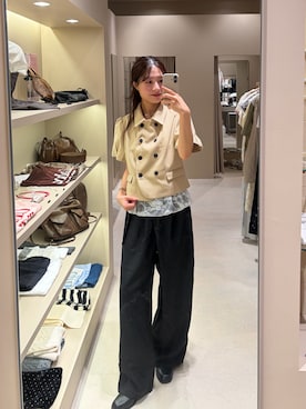 「mystic（ミスティック）のナポレオンパフジャケット（ブルゾン、ベージュ系）」を使った、おみくさん（レディース・163cm）の夏コーディネート