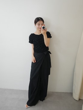 「mystic（ミスティック）のふわふわシャーリングTシャツ（Tシャツ/カットソー、ブラック系）」を使った、おみくさん（レディース・163cm）の春コーディネート