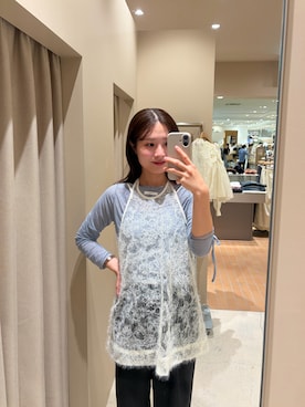 「mystic（ミスティック）の【lilium by lily】レイヤードシアートップス（Tシャツ/カットソー、ブルー系）」を使った、おみくさん（レディース・163cm）の秋コーディネート