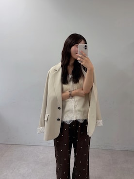 「mystic（ミスティック）の《新色BRN》【3サイズ展開/セットアップスタイルにも◎】ビージーフラワースラックス（スラックス、ブラウン系）」を使った、おみくさん（レディース・163cm）の夏コーディネート