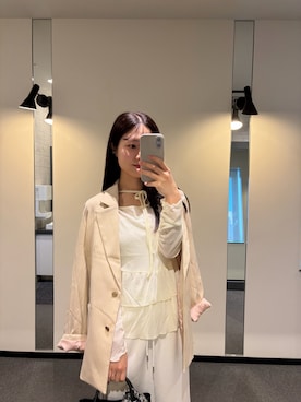 「mystic（ミスティック）の26SSドットティアードプルオーバー（Tシャツ/カットソー、ホワイト系）」を使った、おみくさん（レディース・163cm）の春コーディネート