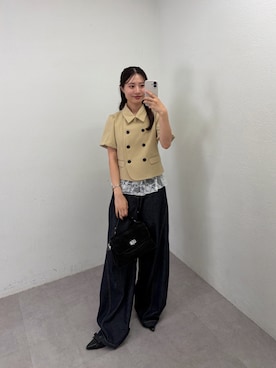「mystic（ミスティック）の【新色NVY・BRN・BLU2/3サイズ展開】バレルBIGデニム（デニムパンツ、ブルー系）」を使った、おみくさん（レディース・163cm）の夏コーディネート