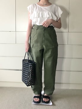 「OZOC（オゾック）のアイテム（Tシャツ/カットソー）」を使った、けろさん（レディース・154cm）の夏コーディネート