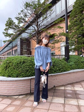 「mystic（ミスティック）のセンターステッチフレアデニム（デニムパンツ）」を使った、anna tsunetaさん（レディース・158cm）の夏コーディネート