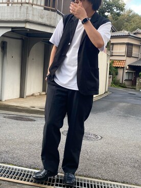 「UNIQLO（ユニクロ）のエアリズムコットンオーバーサイズTシャツ（5分袖）（Tシャツ/カットソー）」を使った、ネガインキャさん（メンズ・175cm）の夏コーディネート