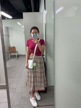 「no brand（ノーブランド）のアイテム（スカート）」を使った、イチコ🌿🍓さん（レディース・155cm）の夏コーディネート