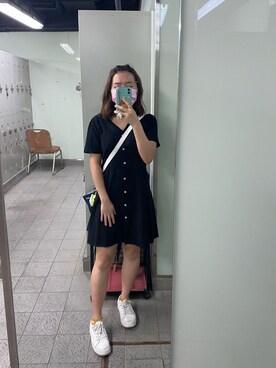 「H&M（エイチ・アンド・エム）のアイテム（シャツワンピース）」を使った、イチコ🌿🍓さん（レディース・155cm）の夏コーディネート
