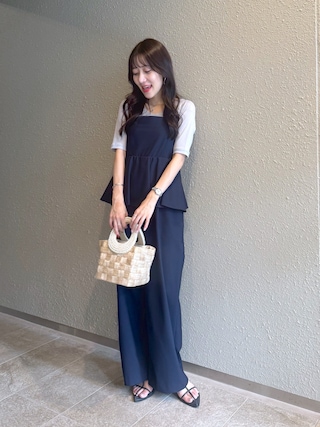「La boutique BonBon（ラブティックボンボン）のパールハンドルブレードバスケットS（トートバッグ）」を使った、miki：）さん（レディース・158cm）の夏コーディネート