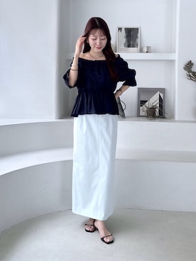 「La boutique BonBon（ラブティックボンボン）の【3/12 0:00～バイオレット再販】シャーリングギャザーブラウス（シャツ/ブラウス、ブルー系）」を使った、miki：）さん（レディース・158cm）の春コーディネート