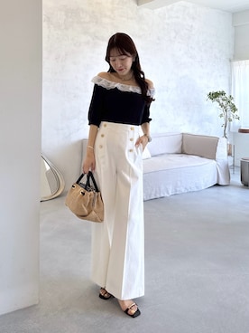 「La boutique BonBon（ラブティックボンボン）の【愛されニット】レースフリルニット（ニット/セーター、ブルー系）」を使った、miki：）さん（レディース・158cm）の夏コーディネート