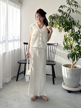 「La boutique BonBon（ラブティックボンボン）のきらきらサテンロングナロースカート（スカート）」を使った、miki：）さん（レディース・158cm）の冬コーディネート