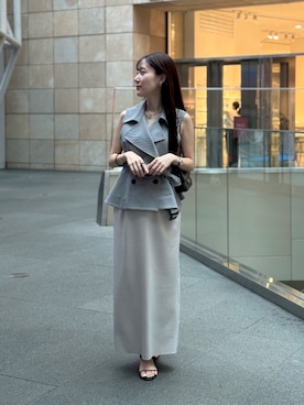 「La boutique BonBon（ラブティックボンボン）の【トレンド先取り】ペプラムジレ（ベスト、ブラック系）」を使った、miki：）さん（レディース・158cm）の夏コーディネート