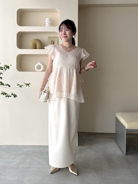 「La boutique BonBon（ラブティックボンボン）の【スタイルアップが叶う】カットドビーペプラムブラウス（シャツ/ブラウス、ピンク系）」を使った、miki：）さん（レディース・158cm）の夏コーディネート