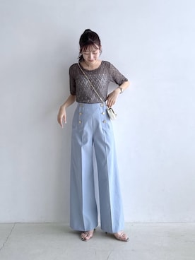 「La boutique BonBon（ラブティックボンボン）の【トレンド感◎夏スタイル】ドライタッチレース前後２WAYトップス（Tシャツ/カットソー、グレー系）」を使った、miki：）さん（レディース・158cm）の春コーディネート