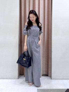 「La boutique BonBon（ラブティックボンボン）の【接触冷感・最強オールインワン】ドライサッカーオールインワン（つなぎ/オールインワン、ブラック系）」を使った、miki：）さん（レディース・158cm）の夏コーディネート