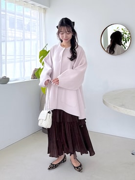 「アイテム（ノーカラーコート）」を使った、miki：）さん（レディース・158cm）の冬コーディネート