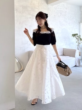「La boutique BonBon（ラブティックボンボン）の【愛されニット】レースフリルニット（ニット/セーター、ブルー系）」を使った、miki：）さん（レディース・158cm）の夏コーディネート