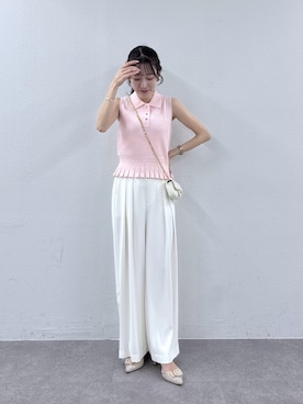 「La boutique BonBon（ラブティックボンボン）の【RISA監修・WEB限定カラーあり・ひんやりタッチ】夏向き２タックワイドパンツ（スラックス、ホワイト系）」を使った、miki：）さん（レディース・158cm）の夏コーディネート
