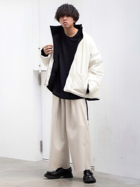 「shiki tokyo（シキトウキョウ）のアイテム（ダウンジャケット/コート）」を使った、にっしーさん（メンズ・180cm）の秋コーディネート