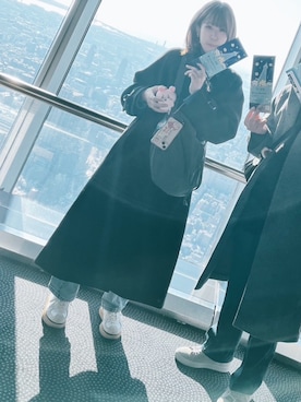 「sakishimatokyo（サキシマトーキョー）のアイテム（ステンカラーコート）」を使った、donnaさん（レディース・165cm）の冬コーディネート