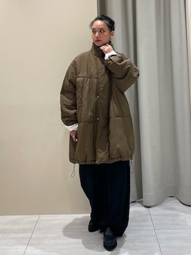 「NOMINE（ノミネ）のモンスターパーカー（ダウンジャケット/コート、ブラウン系）」を使った、RUKAさん（レディース・160cm）の夏コーディネート