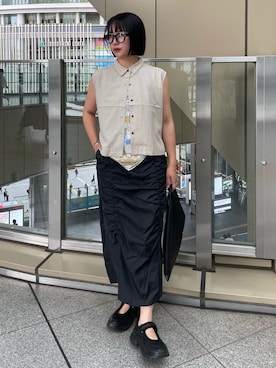 「ノースリーブ」｜「アイテム（ワンピース/ドレス、ブラック系）」を使った、RUKAさん（レディース・160cm）の夏コーディネート