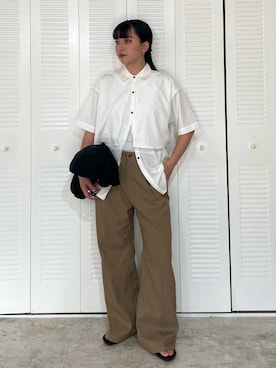 「NOMINE（ノミネ）のロングヨーク ハーフスリーブ/半袖 シャツ（シャツ/ブラウス、ホワイト系）」を使った、RUKAさん（レディース・160cm）の春コーディネート