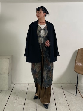 「NOMINE（ノミネ）の【ユニセックス】オーバーサイズ テーラードジャケット（チェック・無地）（テーラードジャケット、ブラック系）」を使った、RUKAさん（レディース・160cm）の春コーディネート