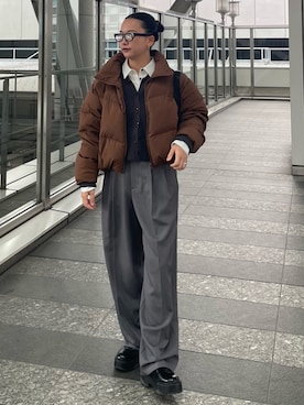 「アイテム（ダウンジャケット/コート）」を使った、RUKAさん（レディース・160cm）の秋コーディネート