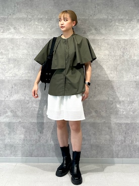 「襟付きトップス」｜「アイテム（ブーツ）」を使った、RUKAさん（レディース・160cm）の春コーディネート