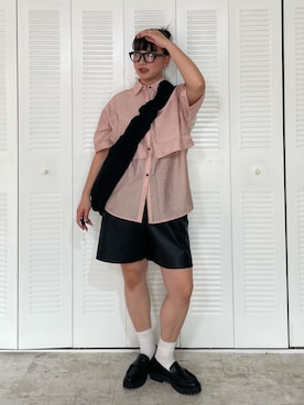 「NOMINE（ノミネ）のロングヨーク ハーフスリーブ/半袖 シャツ（シャツ/ブラウス、ピンク系）」を使った、RUKAさん（レディース・160cm）の春コーディネート