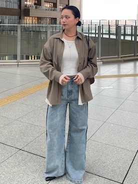 「NOMINE（ノミネ）のレイヤード シャツ（シャツ/ブラウス、ブラウン系）」を使った、RUKAさん（レディース・160cm）の春コーディネート