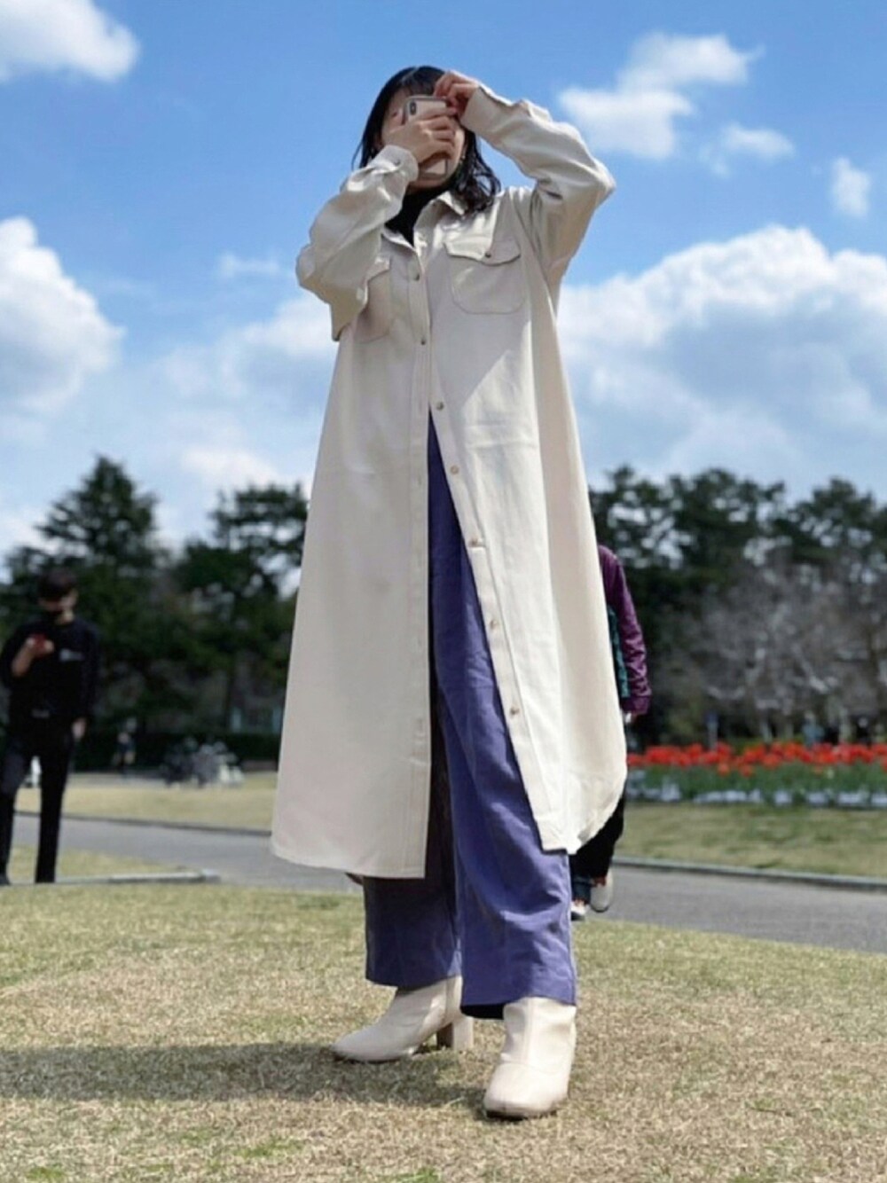 「プチプラ、プチプラコーデ、春夏コーデ、シンプルスタイル、ロングワンピース、ジーユー、ジーユーコーデ、ジーユー(GU)、GU、GUコーデ」｜「GUのアイテム（シャツワンピース、ホワイト系）」を使った、ほのずさん（レディース・158cm）の春コーディネートの1枚目の写真