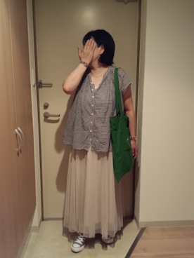 「アイテム（イヤリング）」を使った、mochaさん（レディース・155cm）の秋コーディネート