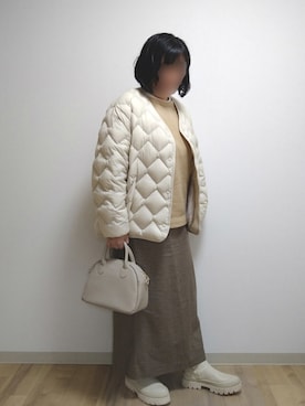 「スウエット」｜「アイテム（ダウンジャケット/コート）」を使った、mochaさん（レディース・155cm）の冬コーディネート
