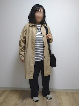 「coen（コーエン）のアイテム（ステンカラーコート）」を使った、mochaさん（レディース・155cm）の春コーディネート