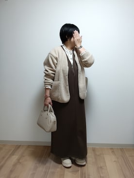 「アイテム（ノーカラージャケット）」を使った、mochaさん（レディース・155cm）の冬コーディネート