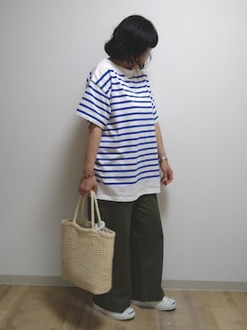 「ZOZO（ゾゾ）のアイテム（チノパンツ）」を使った、mochaさん（レディース・155cm）の夏コーディネート