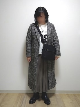 「グレンチェック」｜「アイテム（ブーツ）」を使った、mochaさん（レディース・155cm）の冬コーディネート