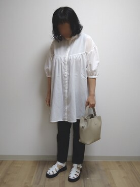 「ZOZO（ゾゾ）のスリムテーパードデニムパンツ［WOMEN］（デニムパンツ）」を使った、mochaさん（レディース・155cm）の夏コーディネート